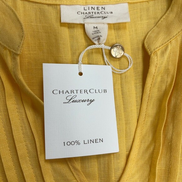 Charter Club Luxury Women's Top Size Medium Yellow 100% Linen Pleated NWT - Picture 7 of 9